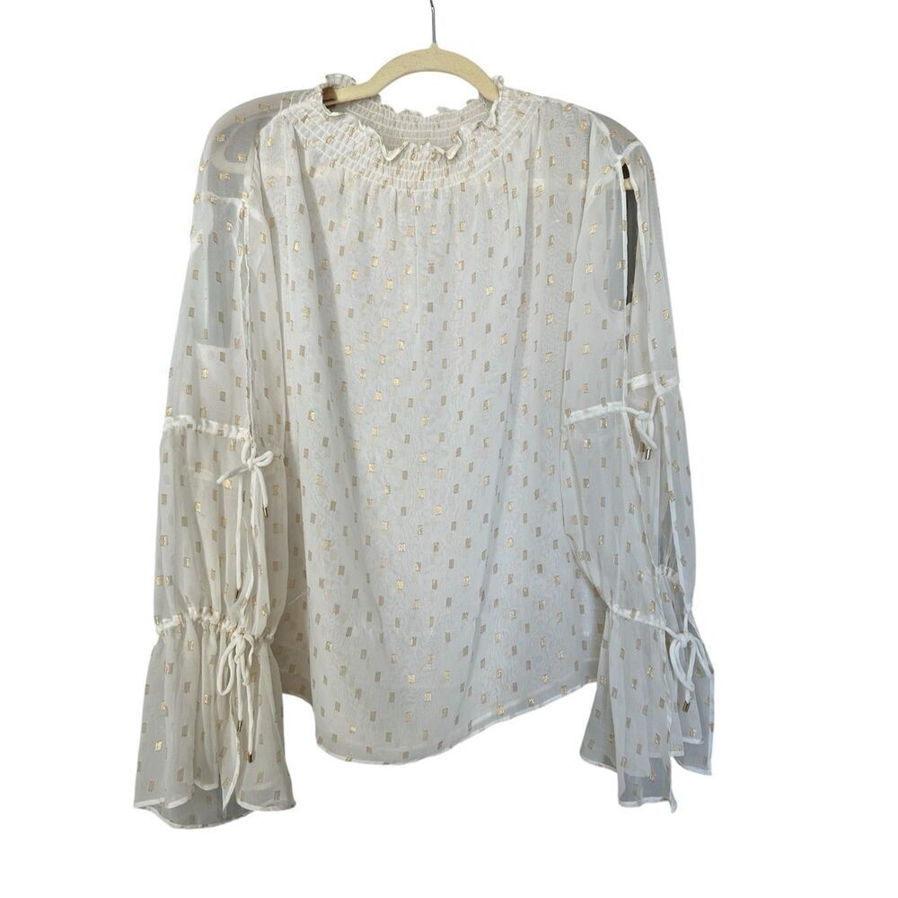 Keepsake the Label White Sheer Blouse with Gold Metallic Accents – Size M